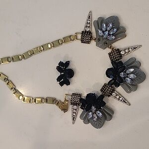 Damaged Elegant Gold and Black Bib Statement Necklace